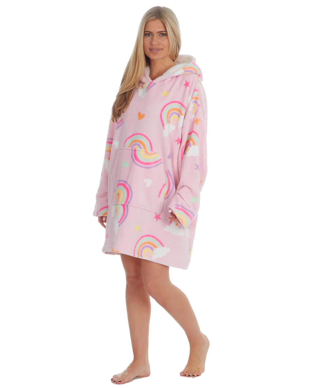 Huggable Womens Pink Rainbow Oversized Hoodie - Image 3